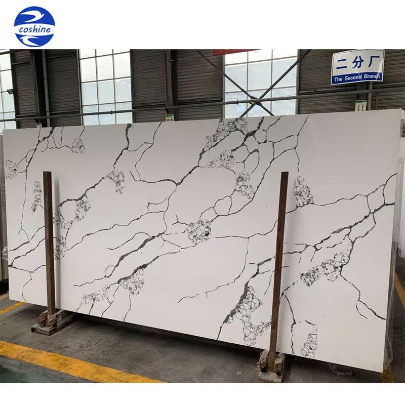 Wholesale price synthetic calacatta black and white rose quartz countertop for kitchen