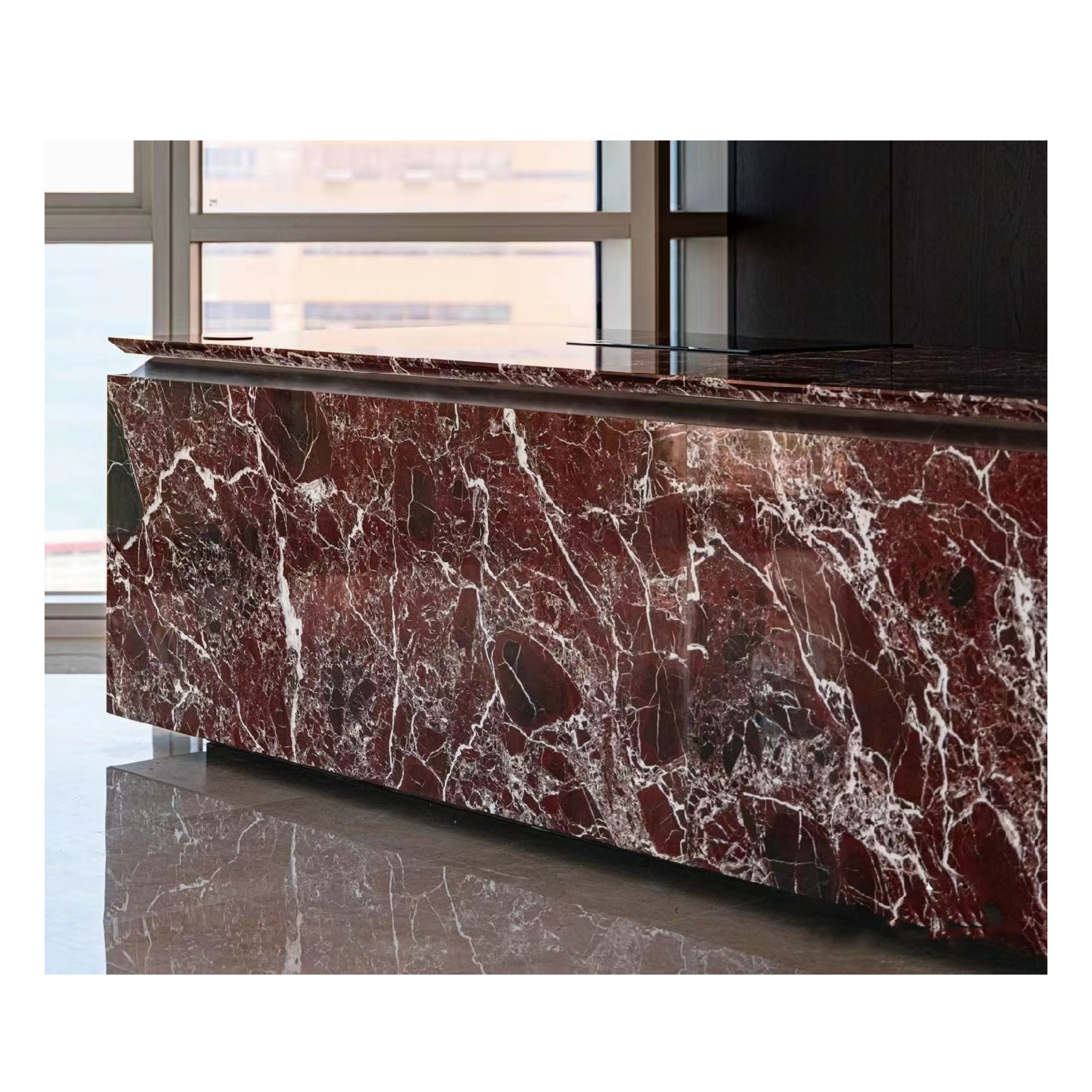 Italy Exclusive Purple Vein Engineered Marbles Turkey Rosso Levant Levanto Rosa Levanto Red Marble Island Countertop