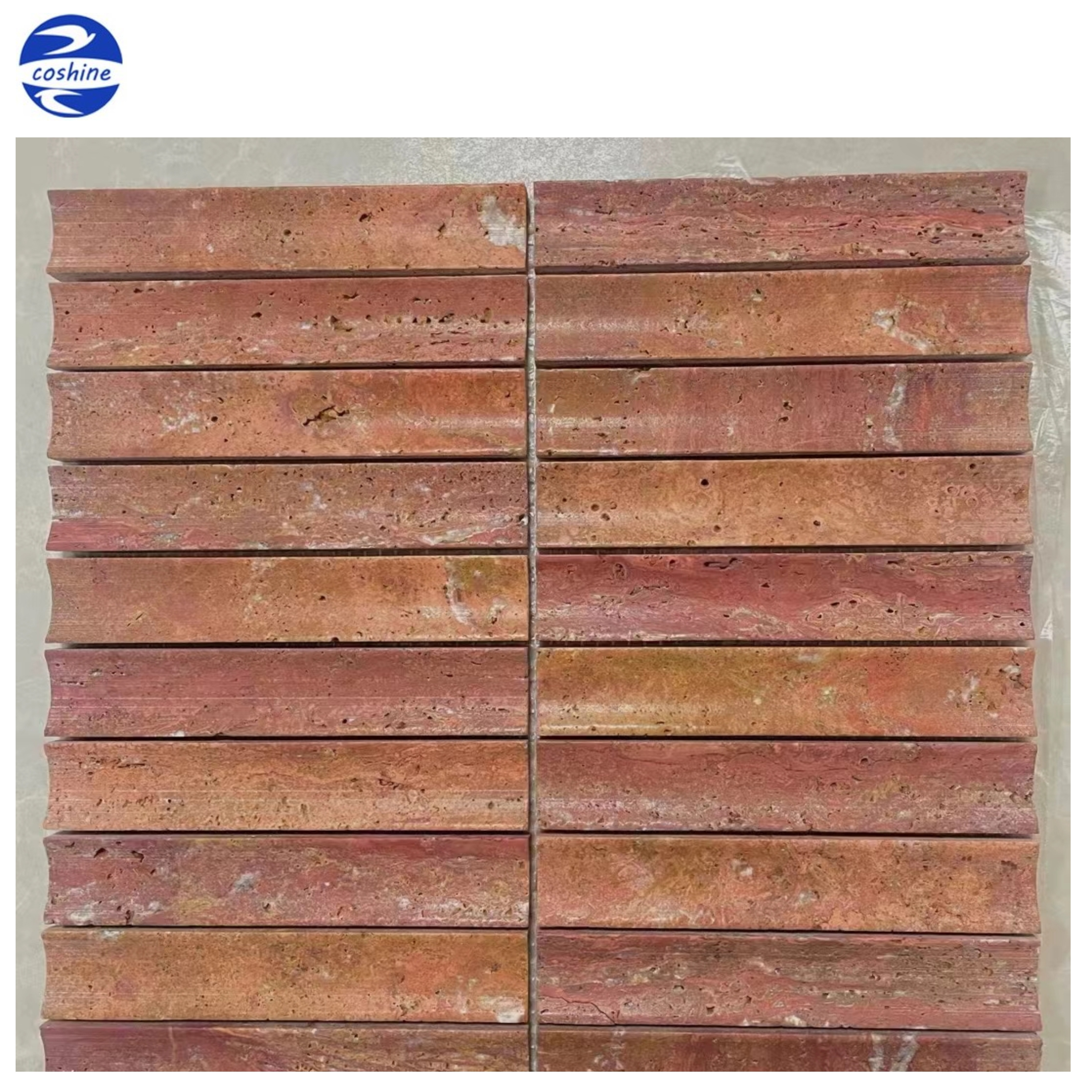 Modern 3d Marble Mosaics Tile Wall Curve Mini Flute Lilac Decoration Ribbed Fluted Red Beige Travertine Tile For Bathroom