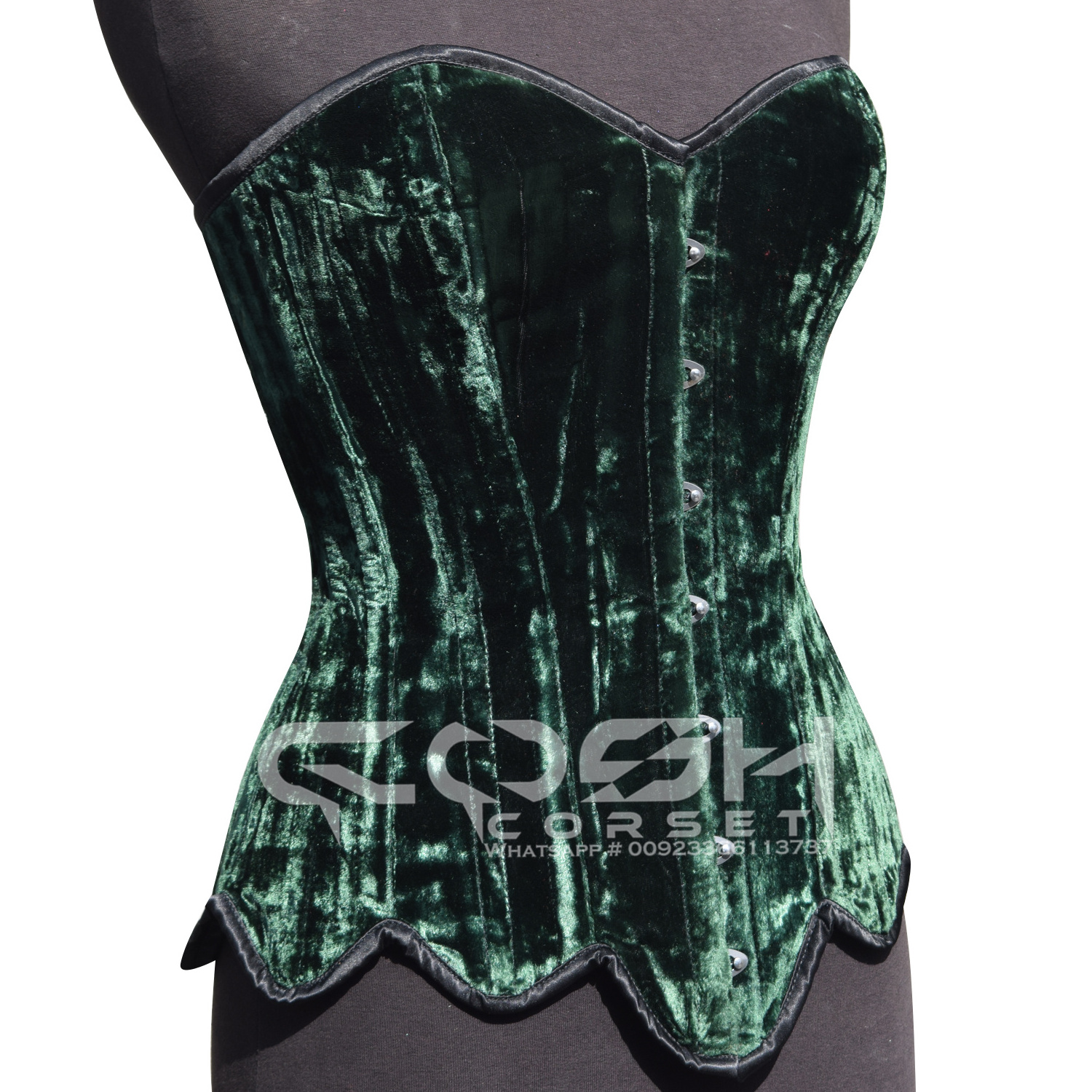 COSH CORSET Overbust Steelboned Waist Training Extreme Curvy Green Velvet Corset Burlesque Fashion Outfit Corset Bustier Top