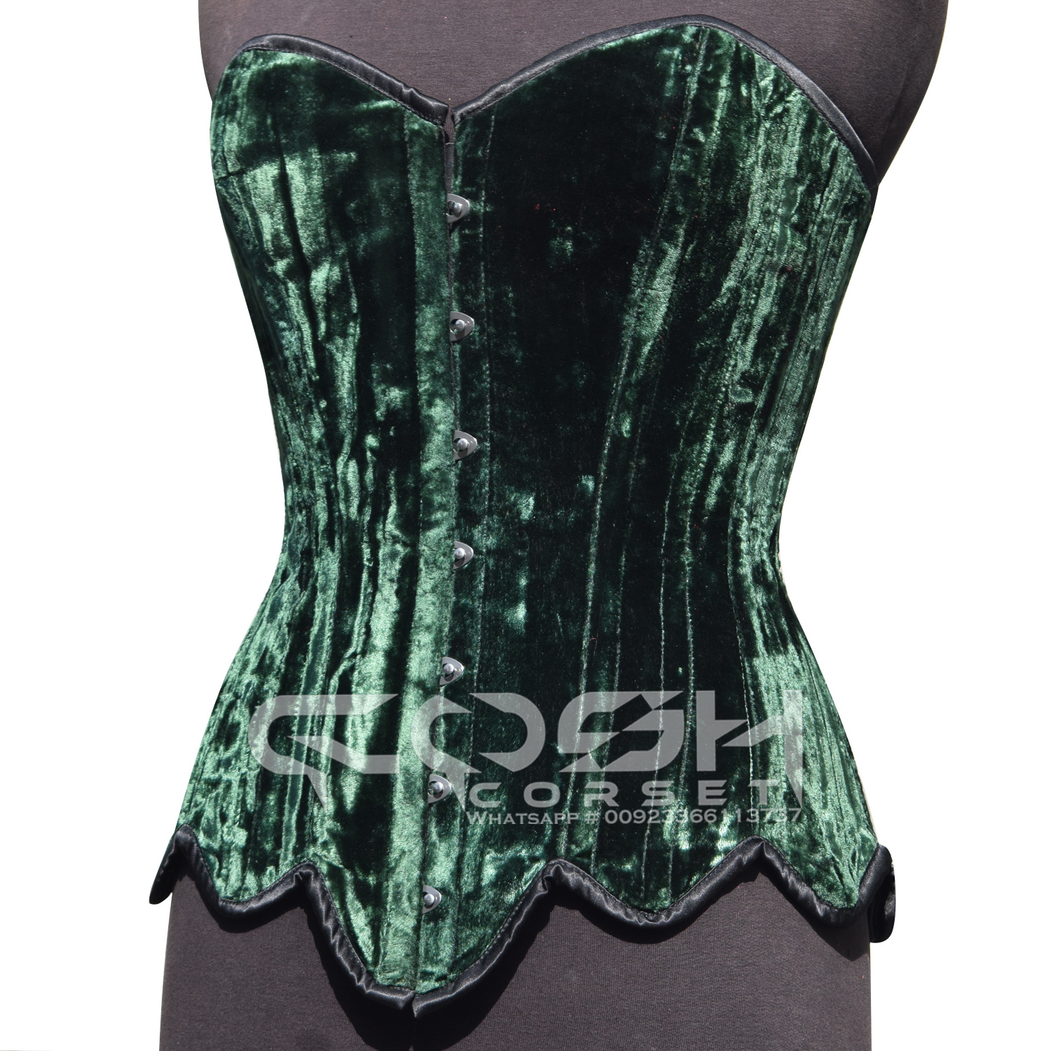 COSH CORSET Overbust Steelboned Waist Training Extreme Curvy Green Velvet Corset Burlesque Fashion Outfit Corset Bustier Top