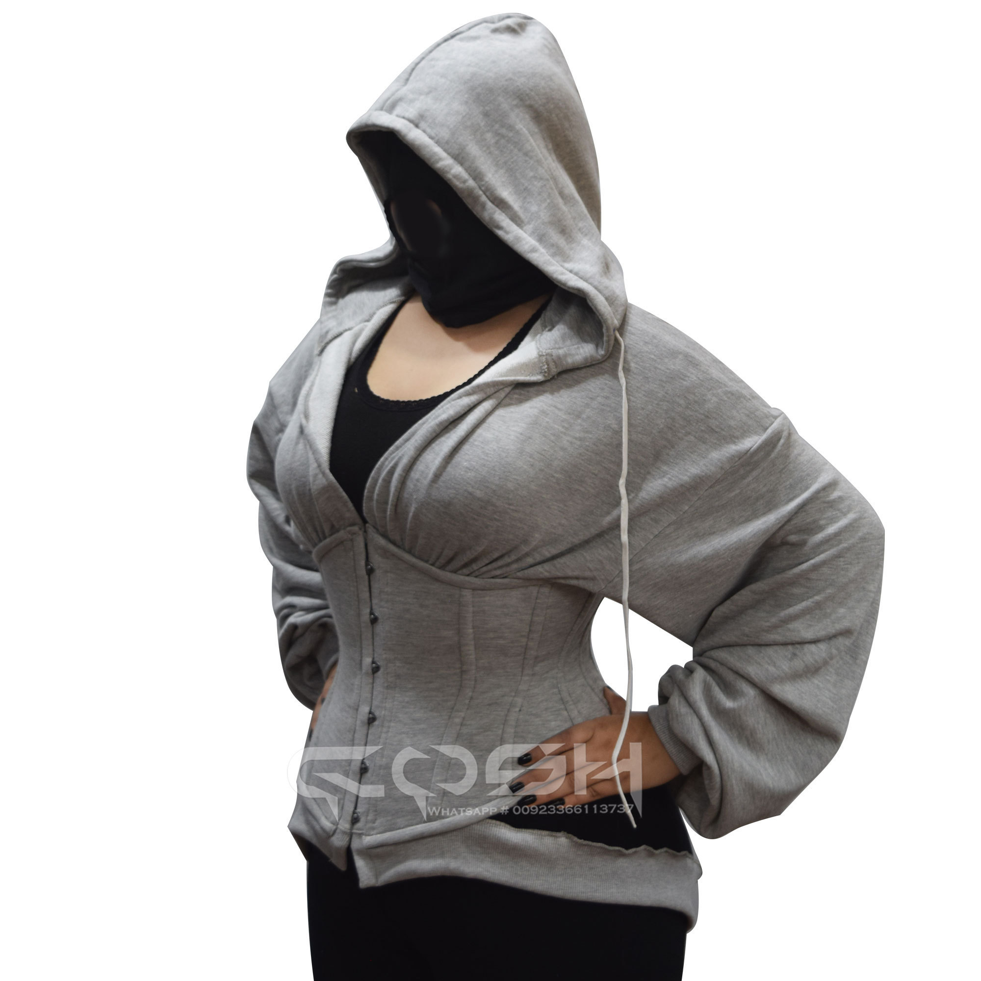 Underbust Steel Boning Sexy Grey Polyester Cotton Fleece Corset lose fitting baggy style lacedup Hoodies Warm Fashion