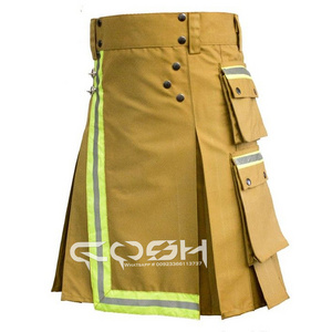 High Performance Beige Cotton Firefighting Kilt With Heat Resistant Fabric And Utility Pockets For Professional Firefighters