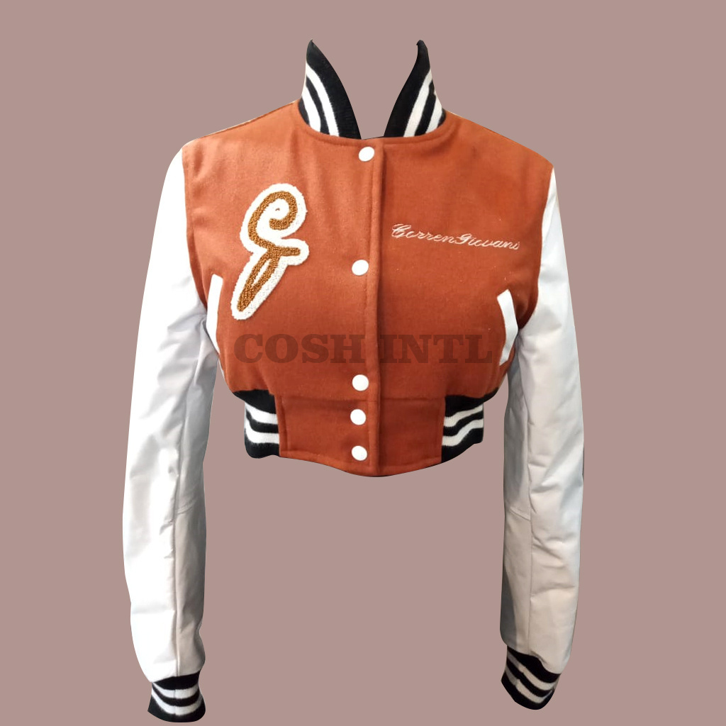 Customized Women Short Crop Top Baseball jackets With Chenille Embroidered Patches Vendor Supplier Manufacturer From Pakistan