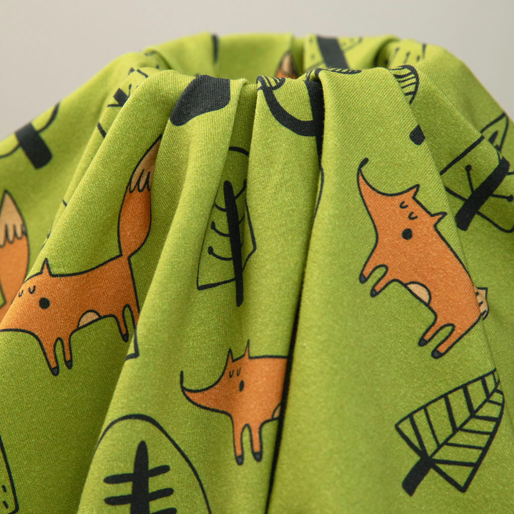 Custom 220gsm 95%Cotton 5%Spandex Jersey Knit Fabric Cartoon Fox Pattern Digital Printing Cotton  Plain Weave for Baby Pajama