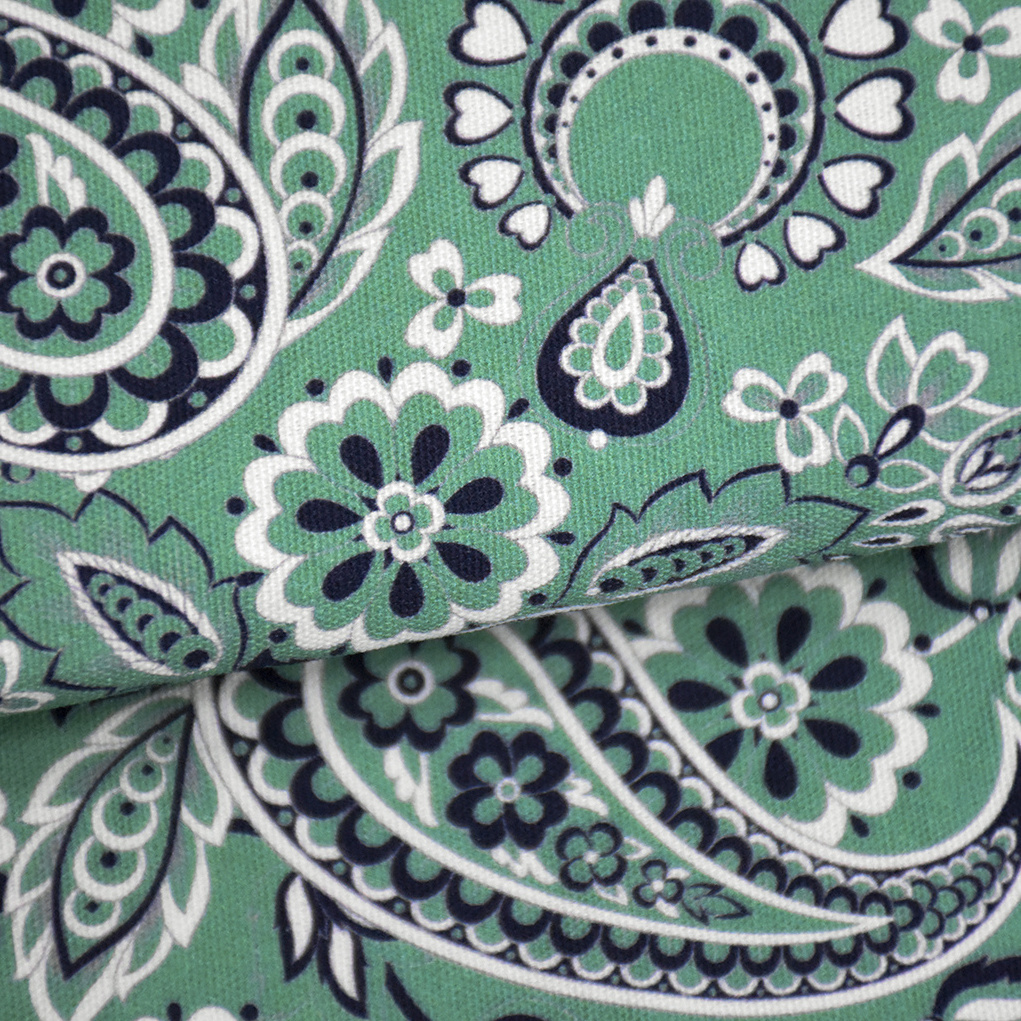 Custom Low Moq Digital Printing Ethnic Botanical Green Paisley 100% Cotton canvas Fabric 250gsm for Hat