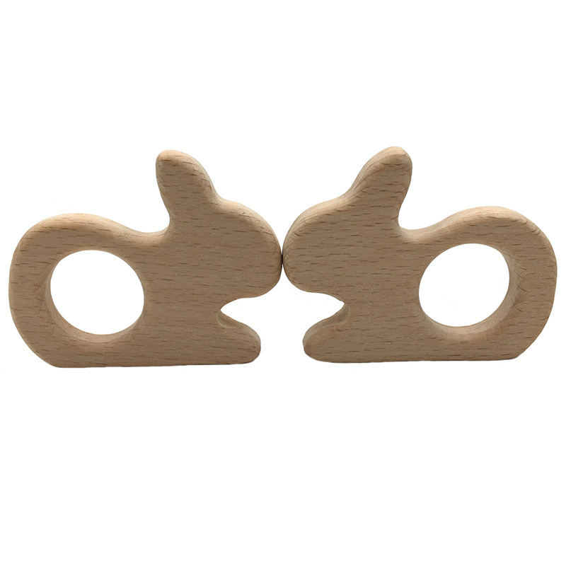 Natural Safe Silicone Animal Toy Teeth for Baby Rabbit Wood Teething Chewable Toys Wooden Rainbow Beech Ring Baby Teether