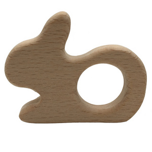 Natural Safe Silicone Animal Toy Teeth for Baby Rabbit Wood Teething Chewable Toys Wooden Rainbow Beech Ring Baby Teether