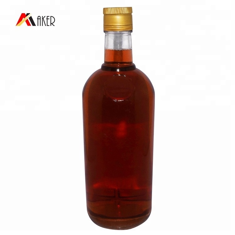 Multifunctional Wholesale custom clear round empty 750 ml liquor rum vodka whiskey glass bottle with aluminum cap