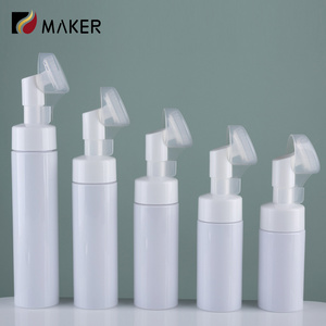 Custom 100Ml 120Ml 150Ml 180Ml 200Ml White Cosmetic Facial Cleanser Mousse Foam Pump Bottle With Silicone Brush Foaming Head