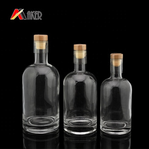 Custom size empty clear 350ml 500ml 750ml spirit liquor bottle glass wine bottle with cork for Whisky Vodka Tequila Brandy