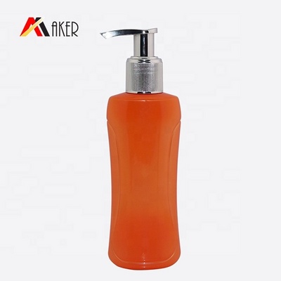 150ml empty orange flat plastic PET shampoo bottle with lotion pump