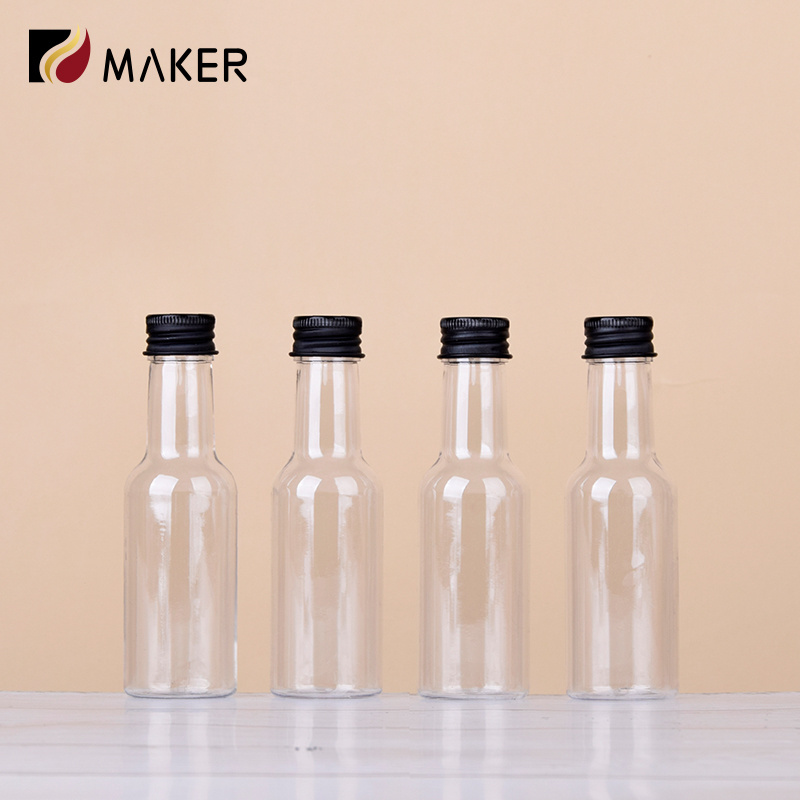 Wholesale empty 25ml 30ml 50ml 150ml 250ml mini small 50 ml PET plastic juice drinks wine spirit liquor bottle with screw lid