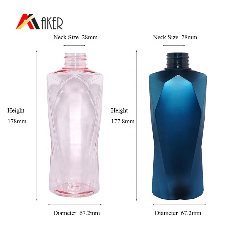 Wholesale Empty Plastic PET Bottle For Shampoo Hot Design 300ml Custom Translucent Blue And Pink Lotion Pump Beauty Packaging