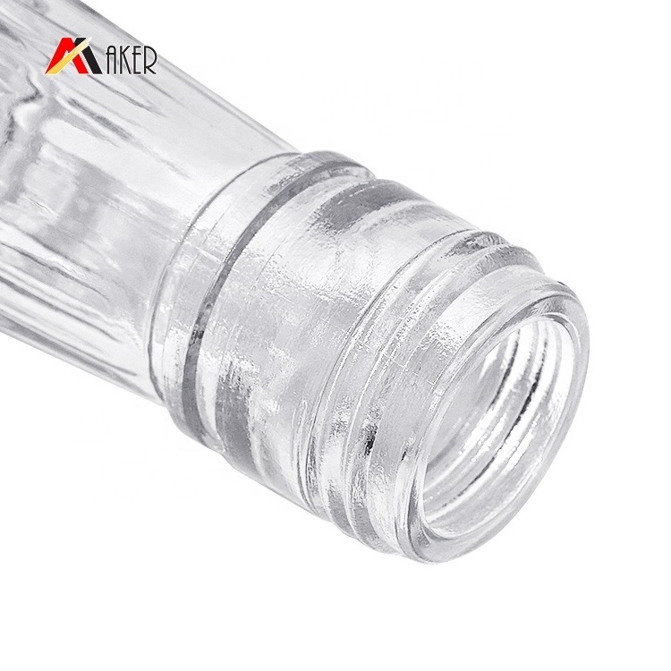 New China supplier 700ml clear square liquor bottles empty glass rum vodka whisky bottle with cap