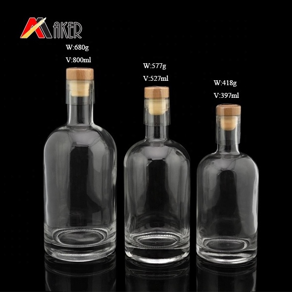 Custom size empty clear 350ml 500ml 750ml spirit liquor bottle glass wine bottle with cork for Whisky Vodka Tequila Brandy