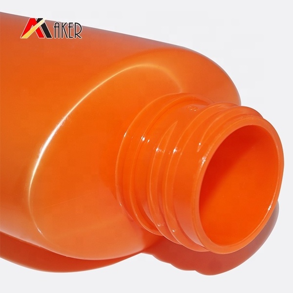 150ml empty orange flat plastic PET shampoo bottle with lotion pump