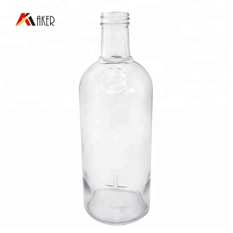 Multifunctional Wholesale custom clear round empty 750 ml liquor rum vodka whiskey glass bottle with aluminum cap