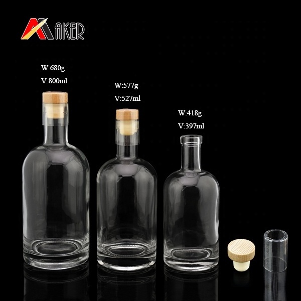 Custom size empty clear 350ml 500ml 750ml spirit liquor bottle glass wine bottle with cork for Whisky Vodka Tequila Brandy