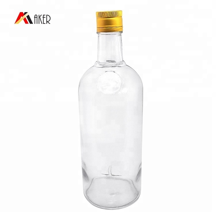 Multifunctional Wholesale custom clear round empty 750 ml liquor rum vodka whiskey glass bottle with aluminum cap