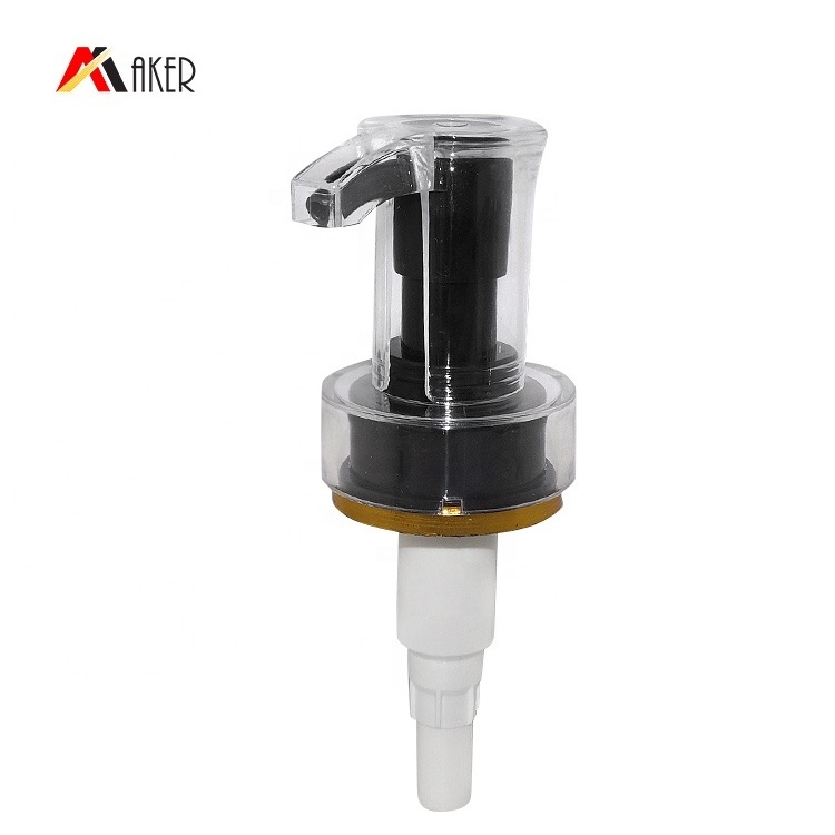 Hot sale black 32/410 PP plastic lotion shampoo pump lids liquid soap dispenser pump cap with gold rim and clear ABS cover lid