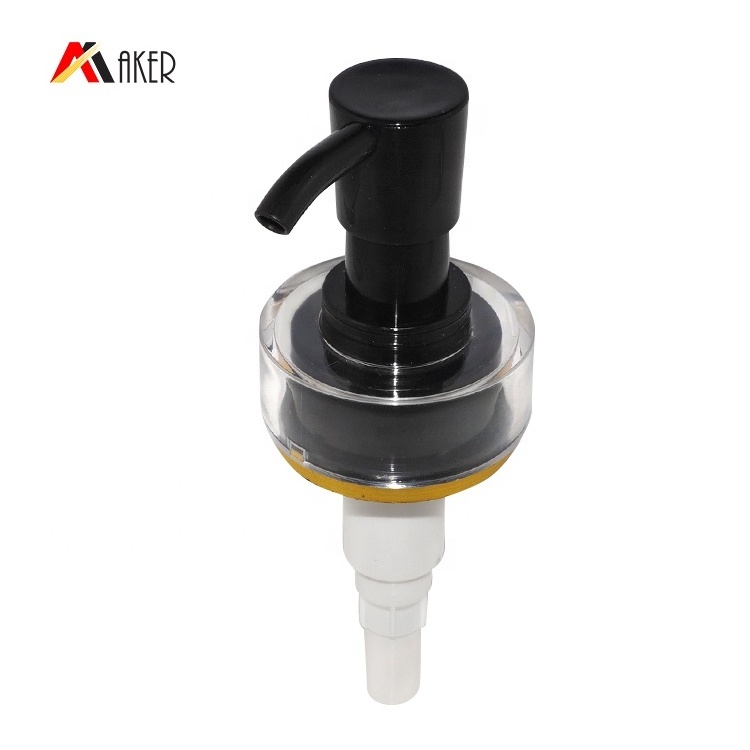 Hot sale black 32/410 PP plastic lotion shampoo pump lids liquid soap dispenser pump cap with gold rim and clear ABS cover lid