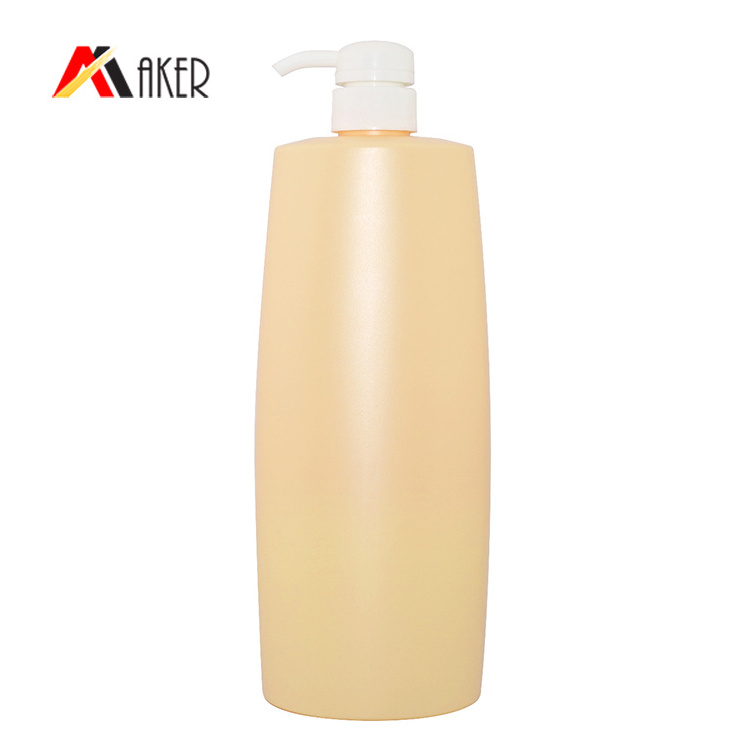 New 1L yellow PE plastic cosmetic empty shampoo bottle with lotion pump for wholesale