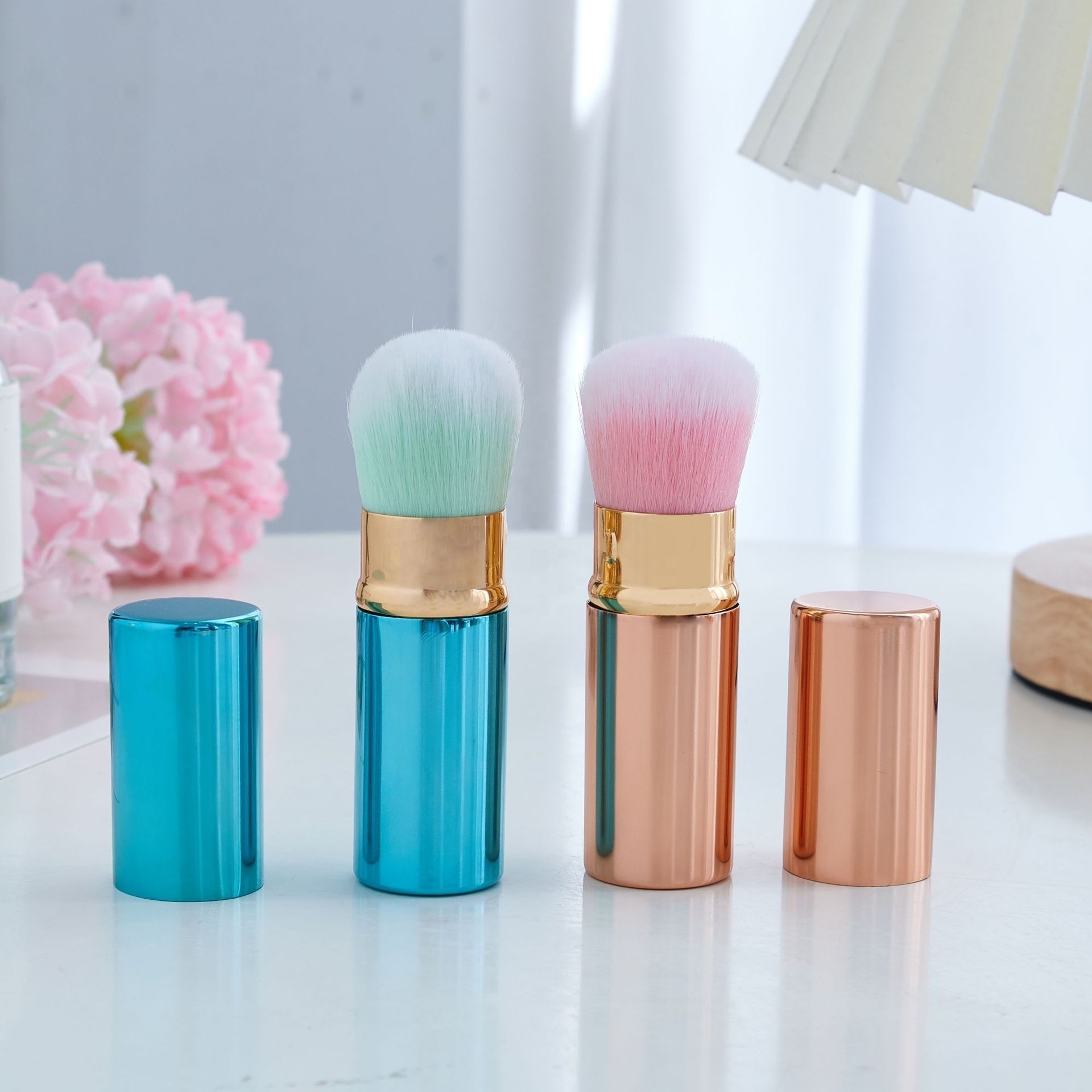 Jafon Luxury High Quality Retractable Brush Best Vegan Retractable Face Kabuki Foundation Powder Brush