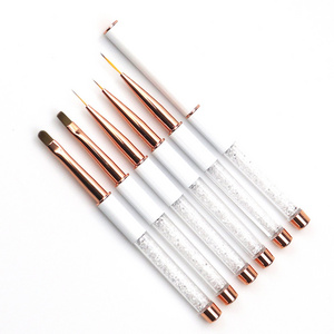 Hot sell rose gold diamond handle nylon hair gel brush liner brush nail art brush set