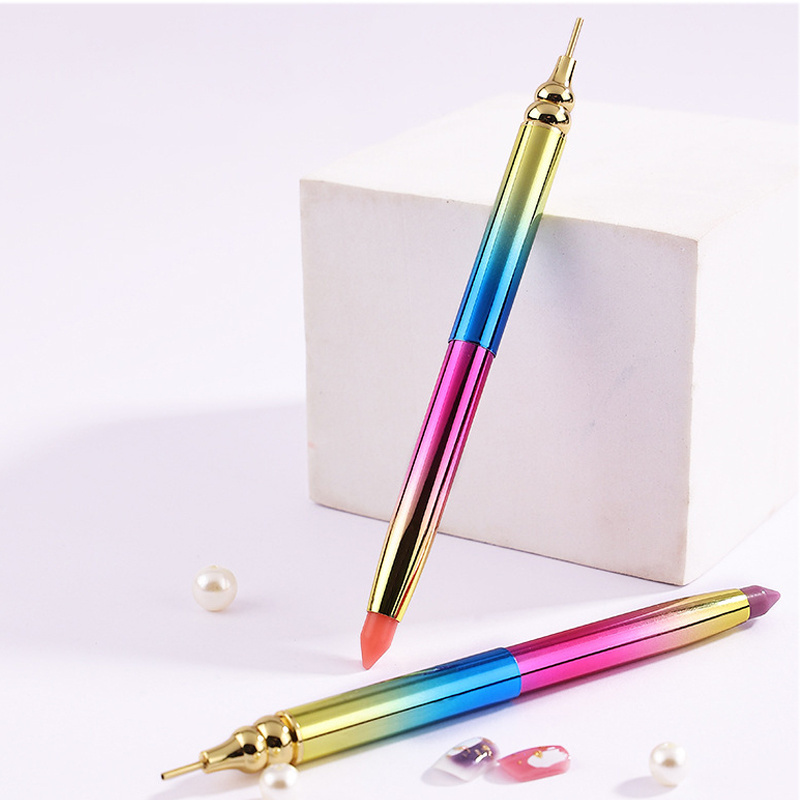 New Arrival rainbow handle retractable rhinestone pickup tool wax Dotting Pen picker