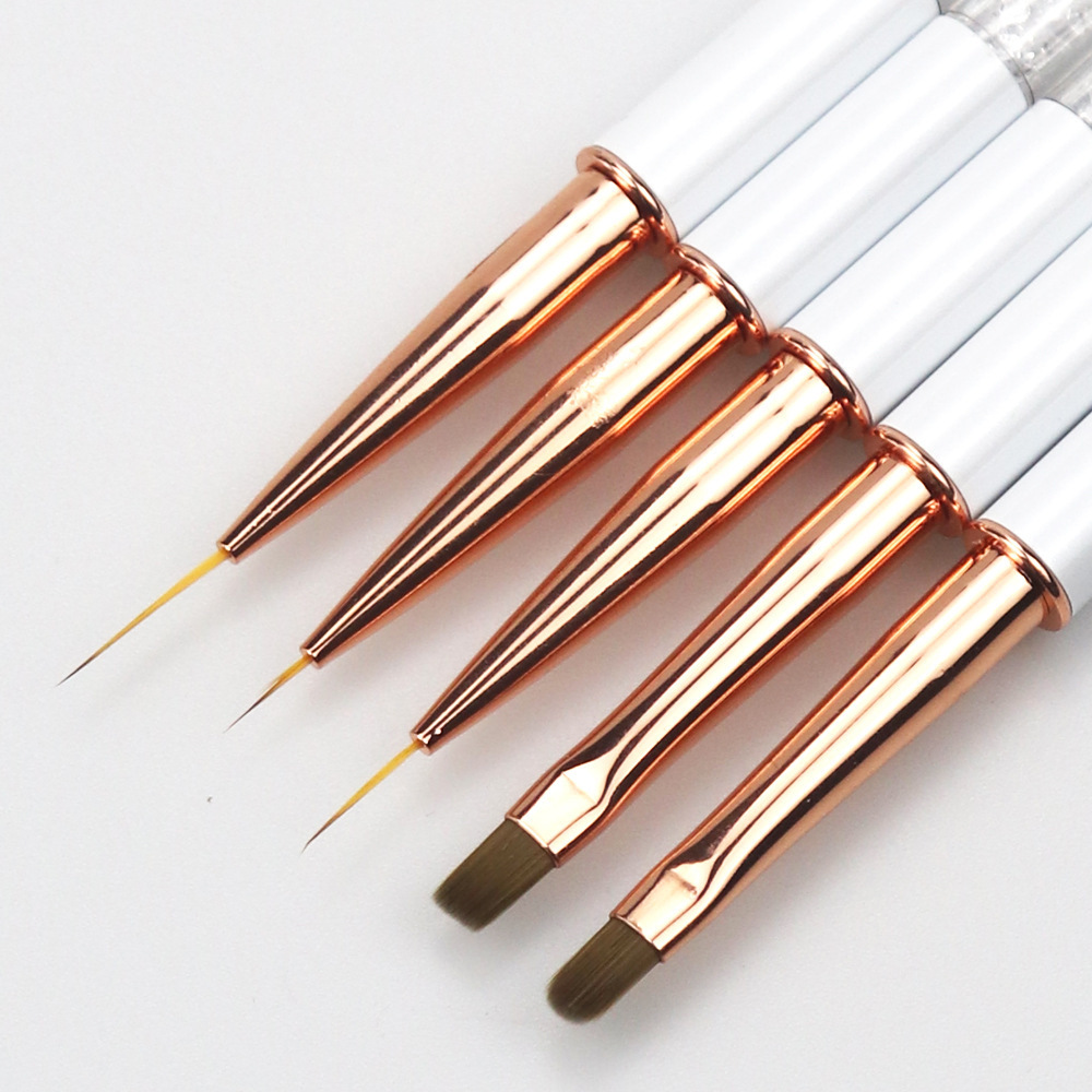 Hot sell rose gold diamond handle nylon hair gel brush liner brush nail art brush set