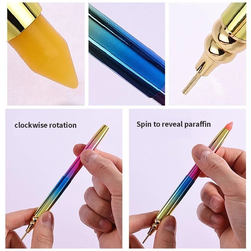 New Arrival rainbow handle retractable rhinestone pickup tool wax Dotting Pen picker