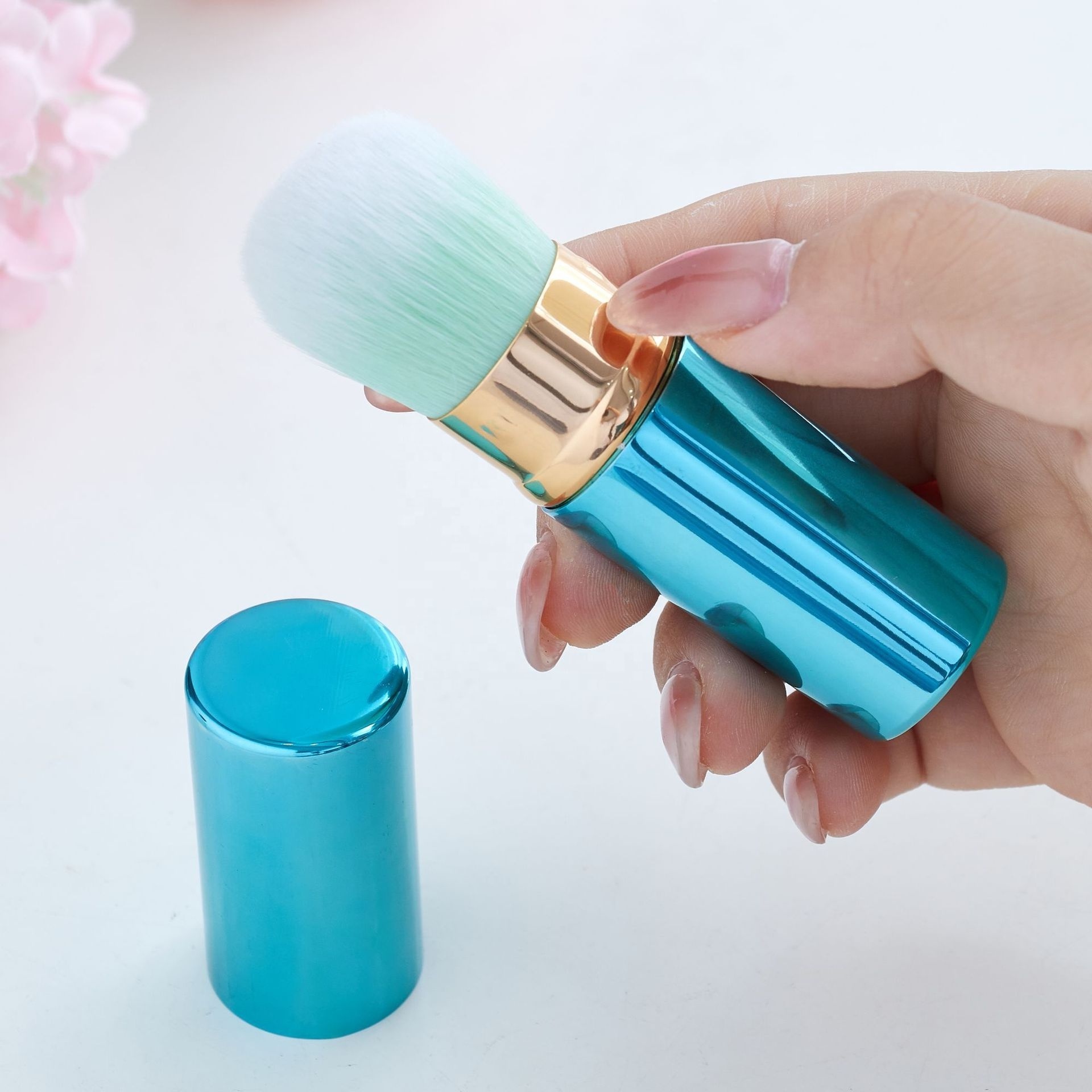 Jafon Luxury High Quality Retractable Brush Best Vegan Retractable Face Kabuki Foundation Powder Brush