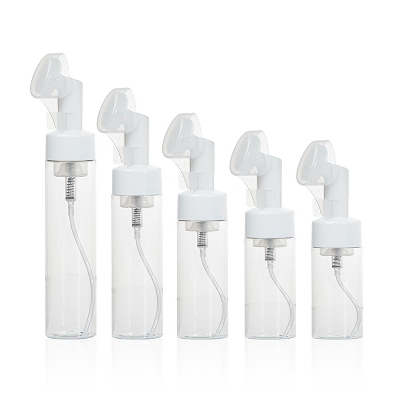 Wholesale 100ml 120ml 150ml 200ml 250ml White Plastic PET Facial Mousse Foam Pump Bottle with Silicone Brush