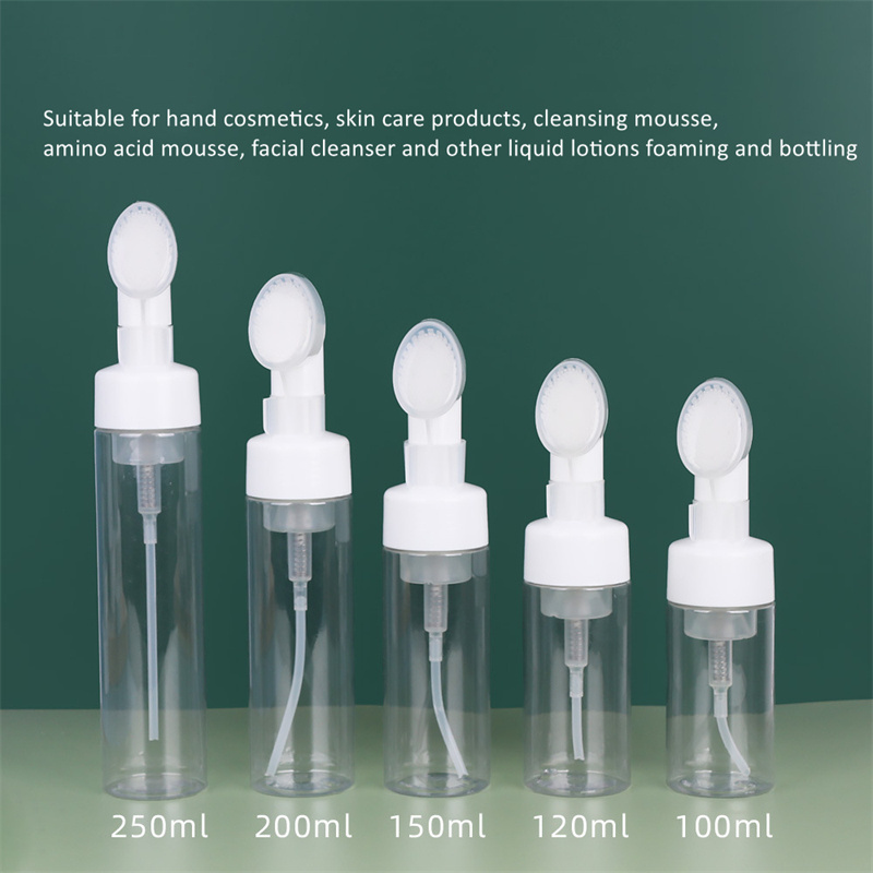 Wholesale 100ml 120ml 150ml 200ml 250ml White Plastic PET Facial Mousse Foam Pump Bottle with Silicone Brush