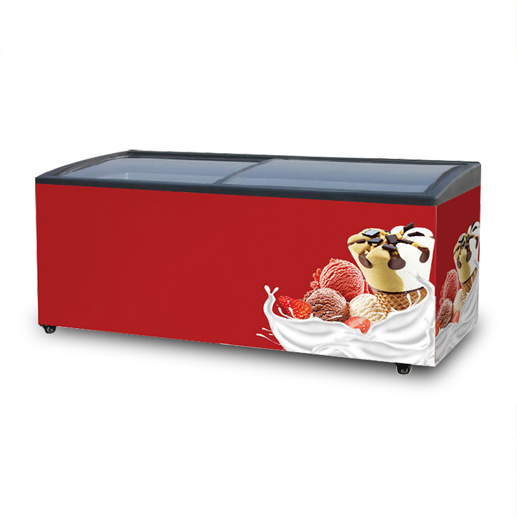 Commercial Top Opening Soft Serve Freezer Ice Cream Display Fridge Curved Sliding Glass Door chest Freezer