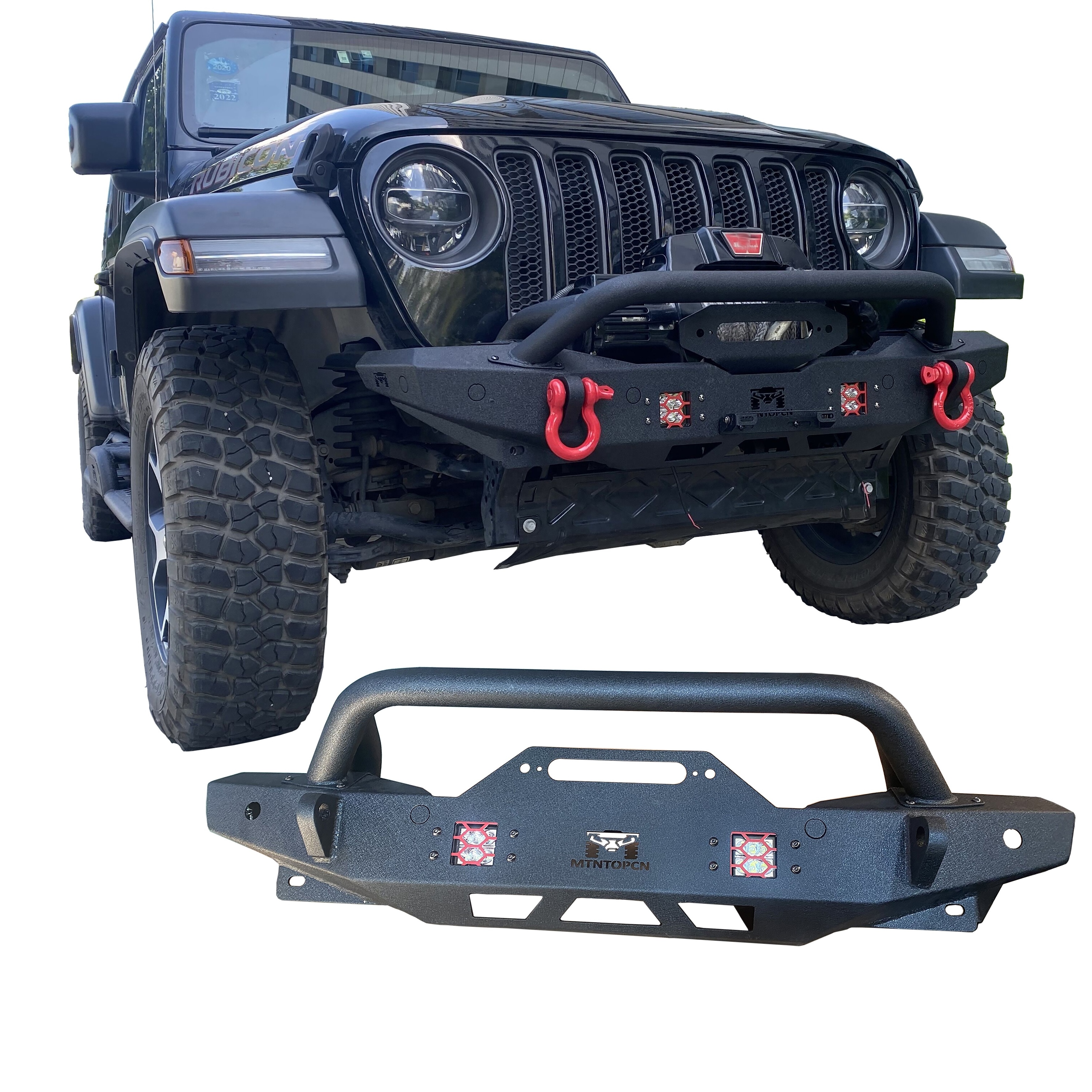 MTNTOPCN AQMR Stubby Steel Front Rock Crawler Bumper Compatible for Jeep Wrangler & Gladiator - Ultimate Protection