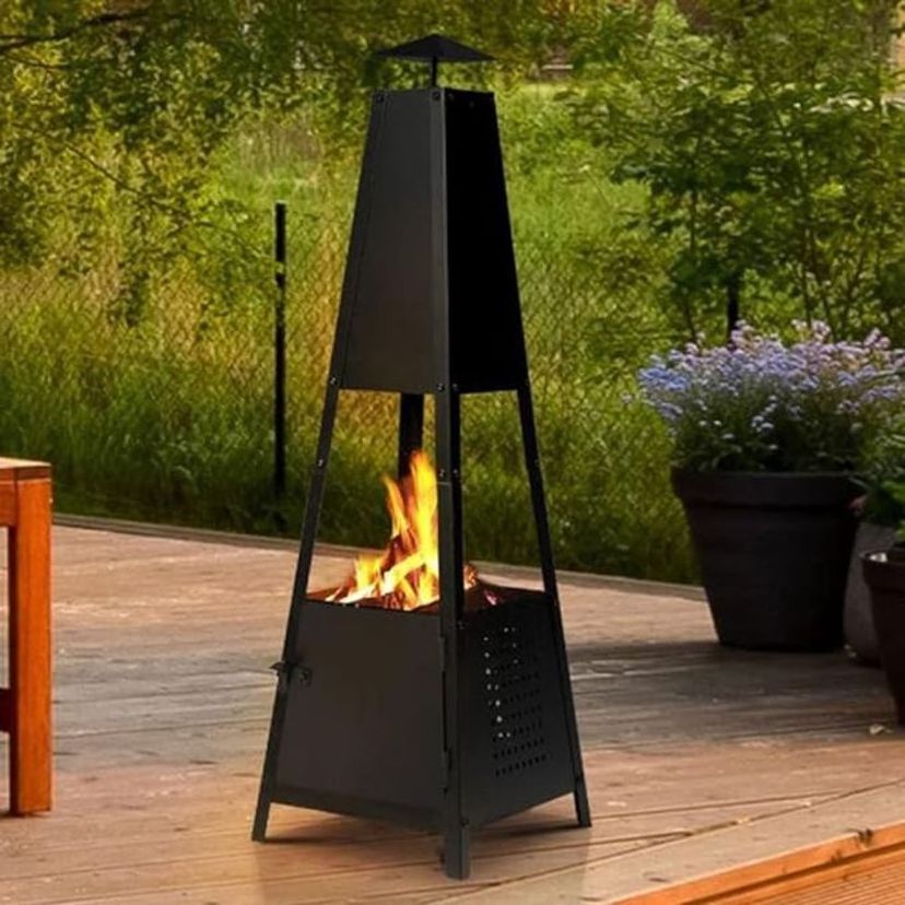 Wholesale high quality large tall stainless steel fire pit outdoor wood burning firepit with chimney