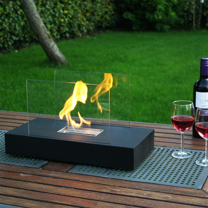 Desktop Metal Surround Round Tabletop Indoor Glass Table Outdoor Mini Tabletop Ethanol Bioethanol Fireplace