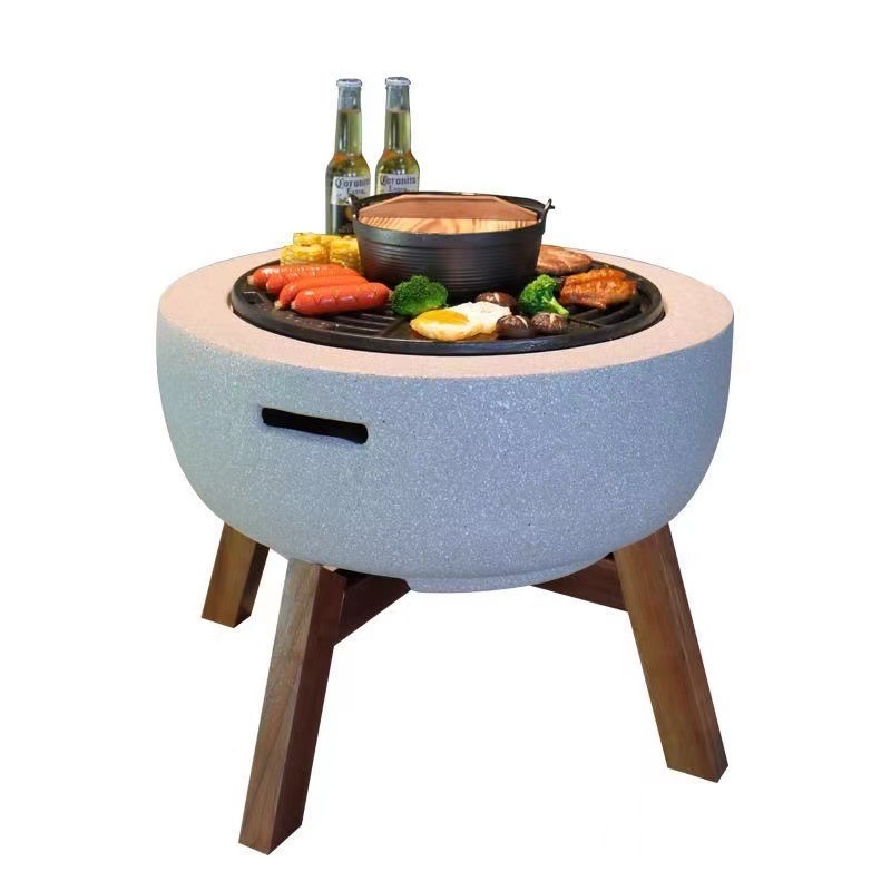 BBQ Grill Garden Round Fire Bowl Wood MGO Stone Outdoor Fire Pit