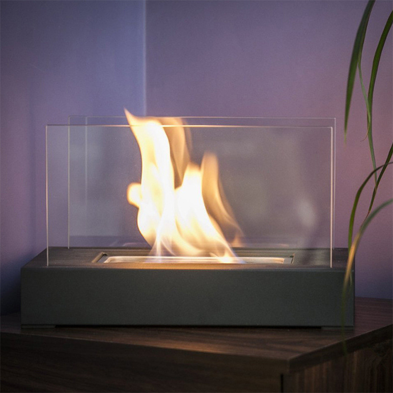 Desktop Metal Surround Round Tabletop Indoor Glass Table Outdoor Mini Tabletop Ethanol Bioethanol Fireplace