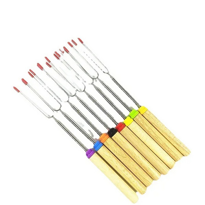 Extendable Forks Smores Skewers Wooden Handle Telescopic Marshmallow Roasting Sticks for Campfire Camping Stove BBQ