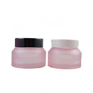 15g 30g 50g Matte Pink Frosted Glass Cream Jar Pots Oblique Shoulder Cosmetic Cream Container Skincare Empty Eye Face Cream Jars