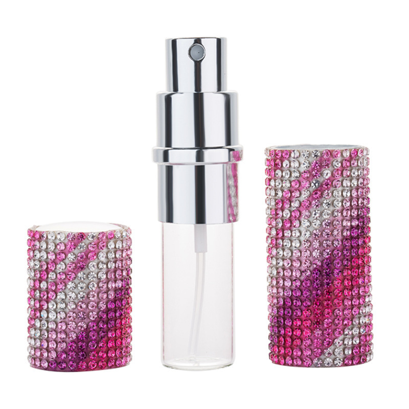 Glass Spray Bottle 10ML Rhinestone Luxury Shining Glitter Pink Yellow Silver Mini Refillable Portable Perfume Atomizer Vial