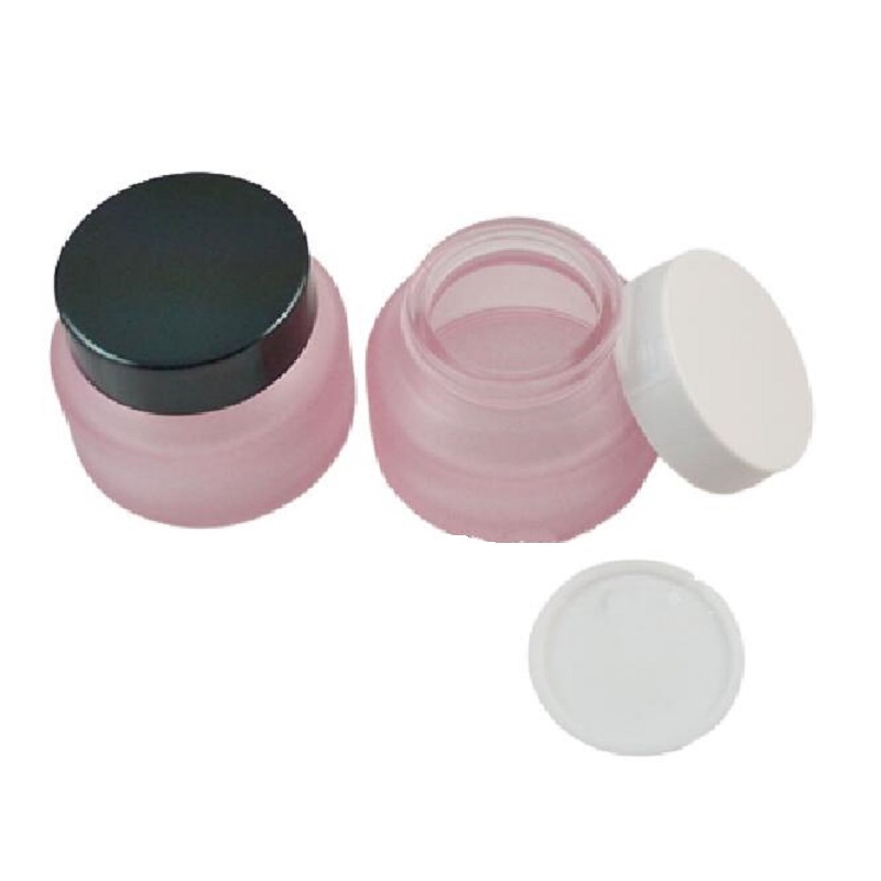 15g 30g 50g Matte Pink Frosted Glass Cream Jar Pots Oblique Shoulder Cosmetic Cream Container Skincare Empty Eye Face Cream Jars