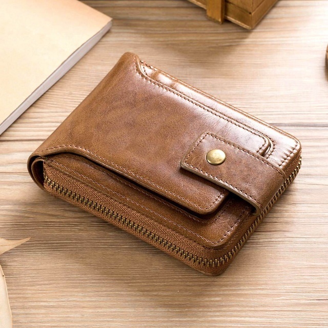 Wholesale buckle zipper coin pocket Leather men's wallet purse mens bifold wallets manufacturer