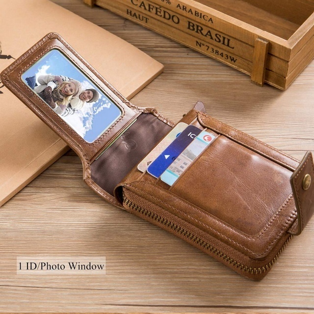 Wholesale buckle zipper coin pocket Leather men's wallet purse mens bifold wallets manufacturer