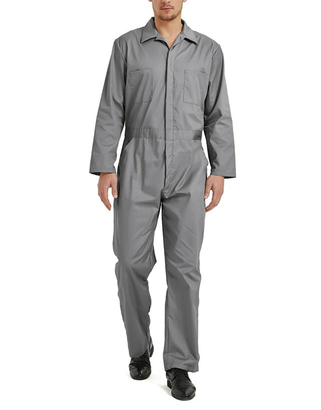 2023 New Men's Long Sleeve Coverall Overall Snap & Zip-Front Basic Blended Coverall Mechanic Work Uniform Jumpsuit