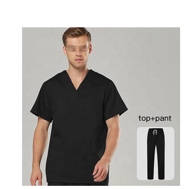 Dentist clinic,pharmacy,Nurse,Pet veterinar,lab,kitchen,gardener Men Scrub Sets Short Sleeved v Neck Tops+pants