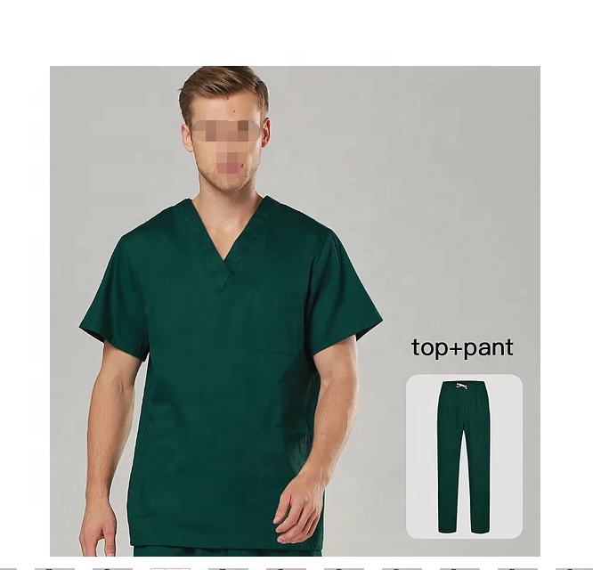 Dentist clinic,pharmacy,Nurse,Pet veterinar,lab,kitchen,gardener Men Scrub Sets Short Sleeved v Neck Tops+pants